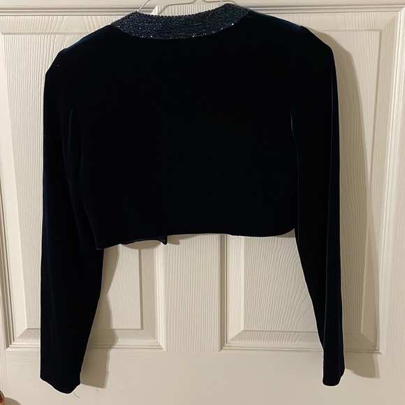 Alex Dark Navy Blue velvet dress with short matching jacket with beads size 4P - Picture 7 of 12
